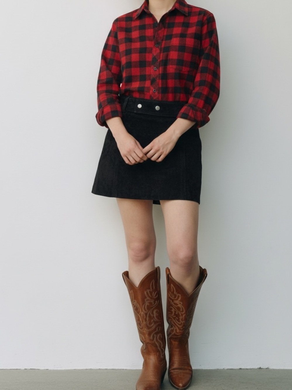 Zara Black Genuine Suede Mini Skirt Button Front Belt Western Festival M